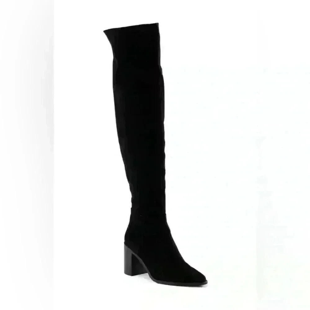 NWOB Seychelles Anthropologie Over The Knee Black Suede Heeled Boot Size 9